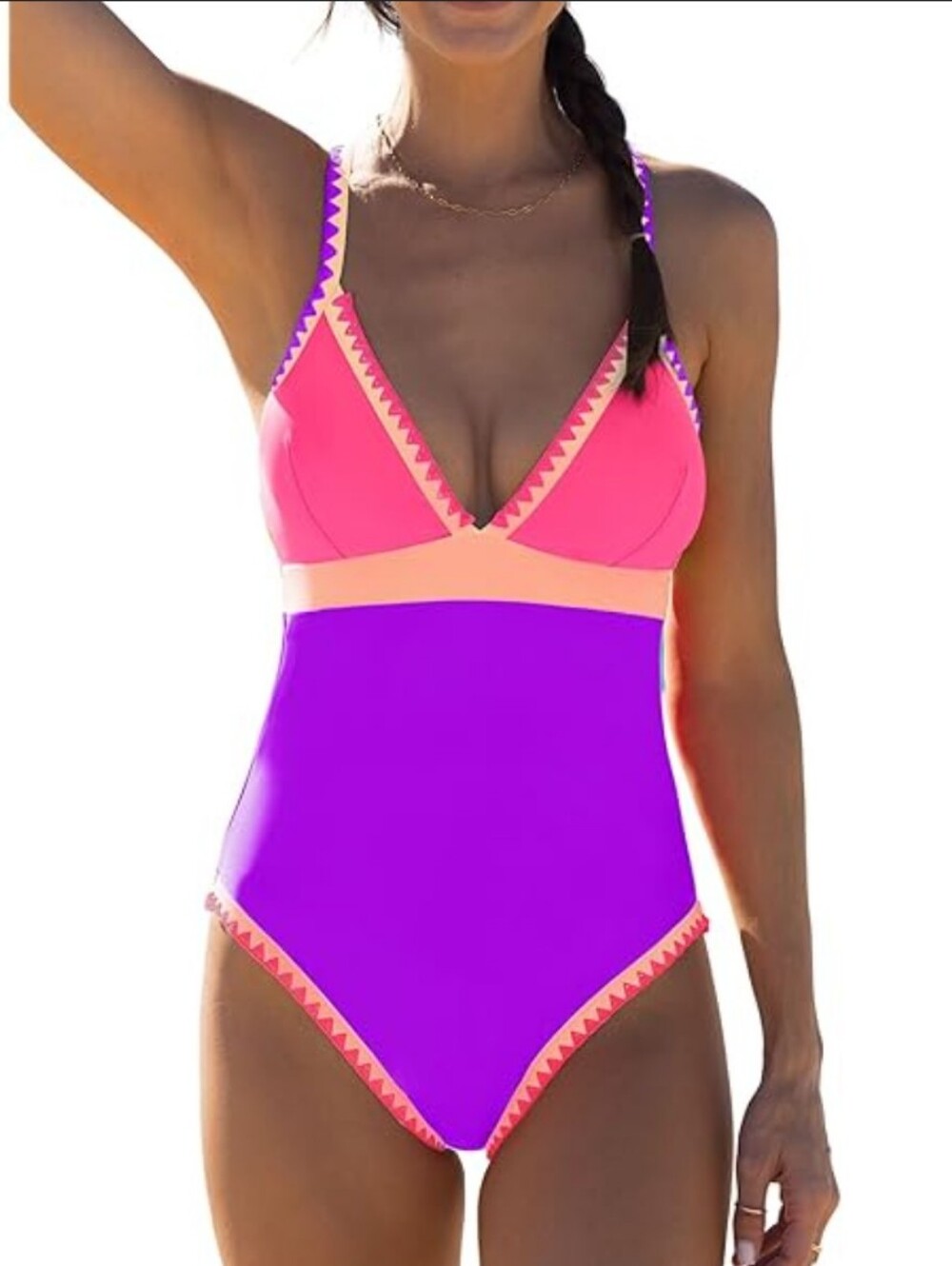 Bright Pink and Purple One-Piece Swimsuit with Contrast Trim